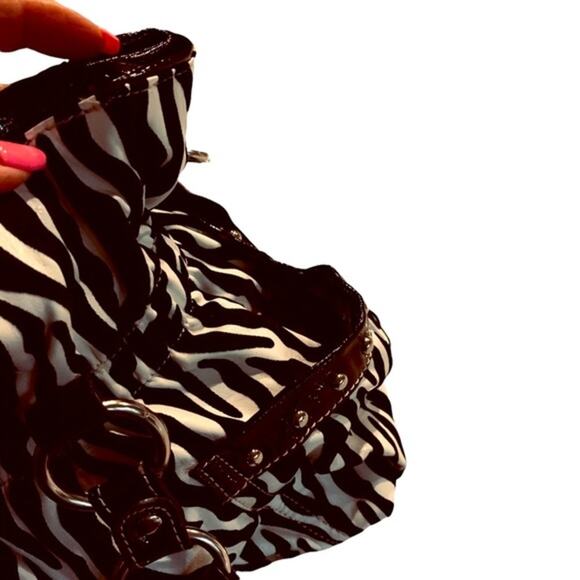 Zebra print big flower floral‎  rhinestone handbag shoulder bag large - Picture 5 of 10